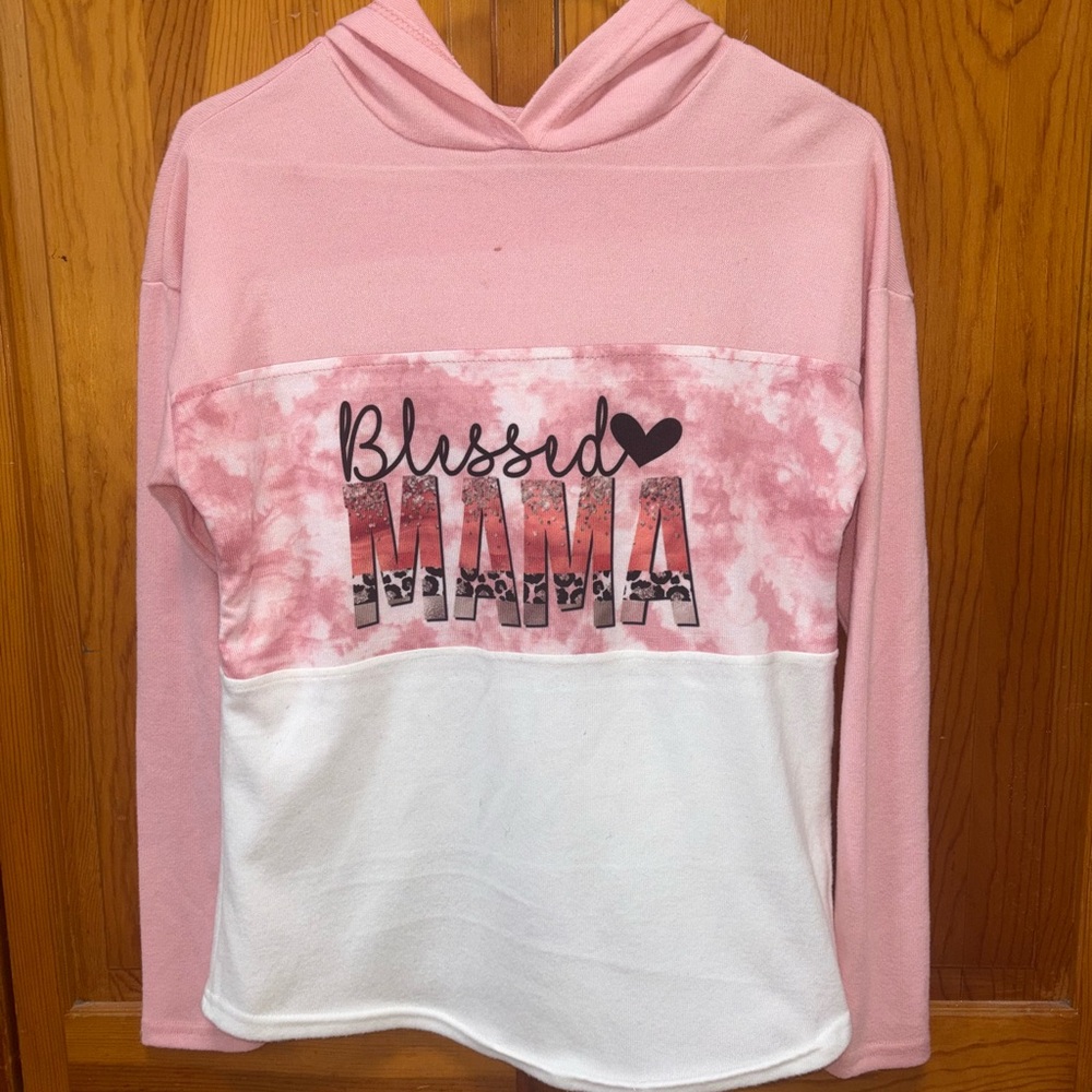 Blessed Mama Pink and White Hoodie